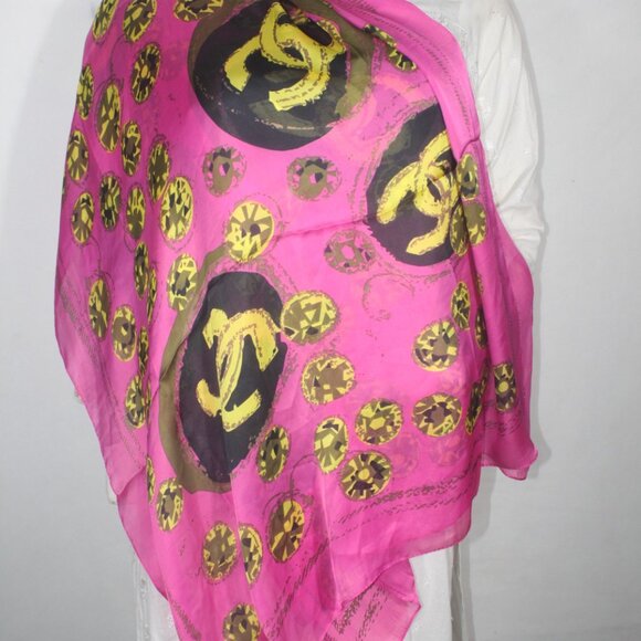 Authentic Chanel Scarf Wrap Stole 100% Silk Multicolor Used - Picture 1 of 11